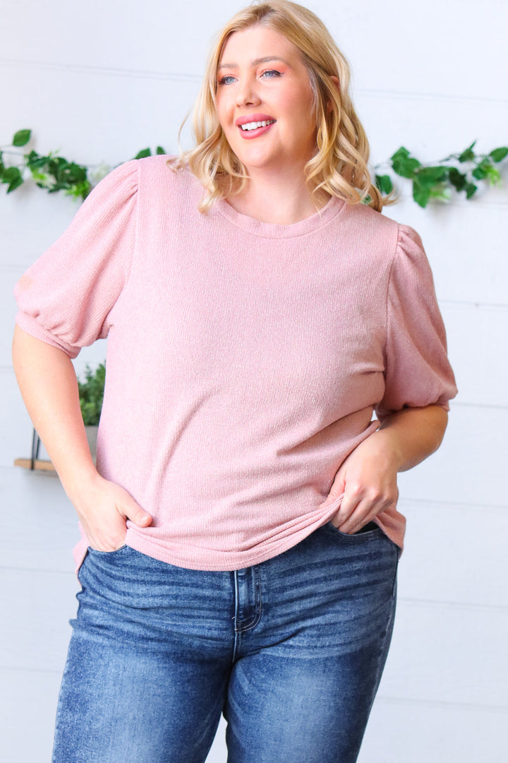 Baby Pink Puff Sleeve Two Tone Sweater Top