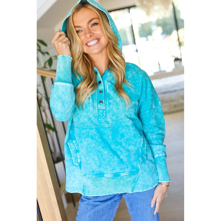 Call On Me Teal French Terry Snap Button Hoodie