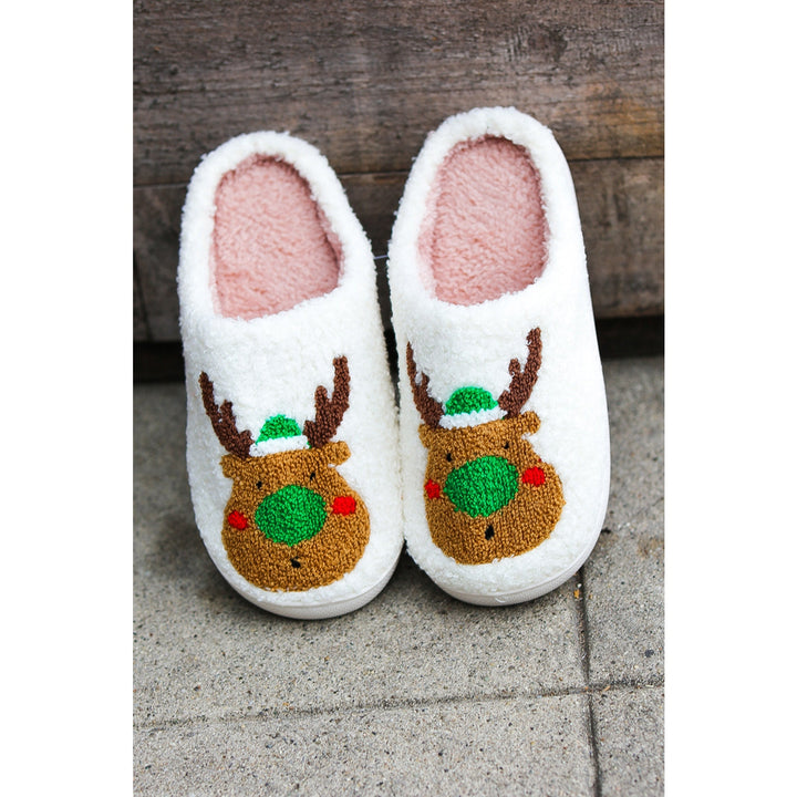 Holiday Reindeer Print Fleece Slippers