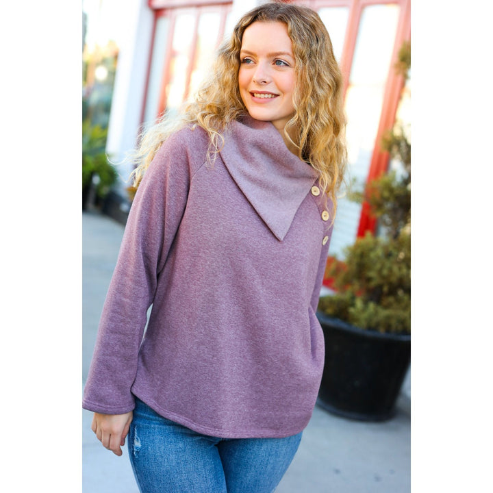 Tried And True Mauve Cowl Neck Button Detail Sweater