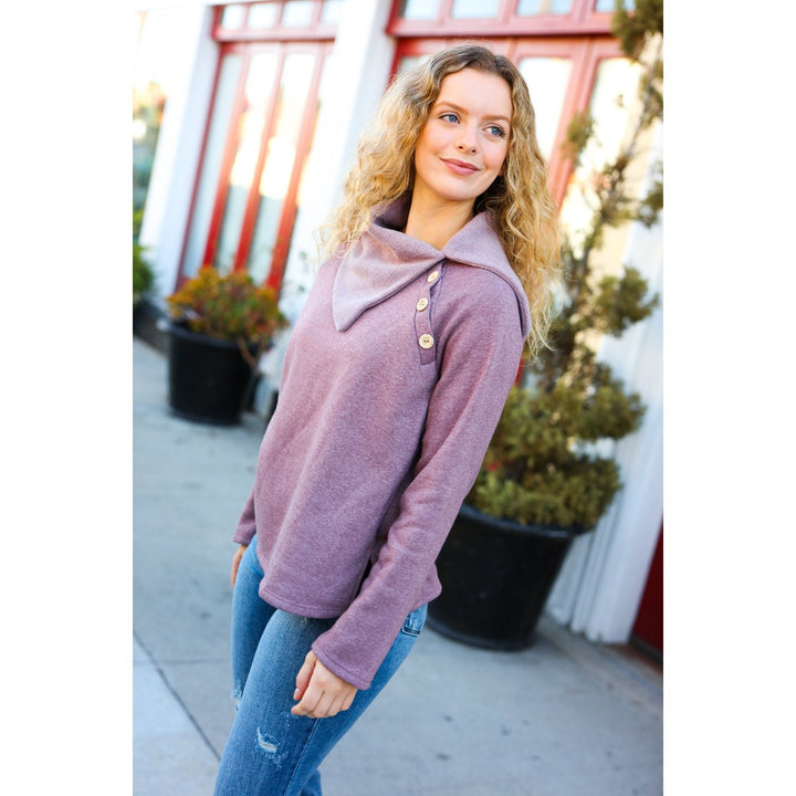 Tried And True Mauve Cowl Neck Button Detail Sweater