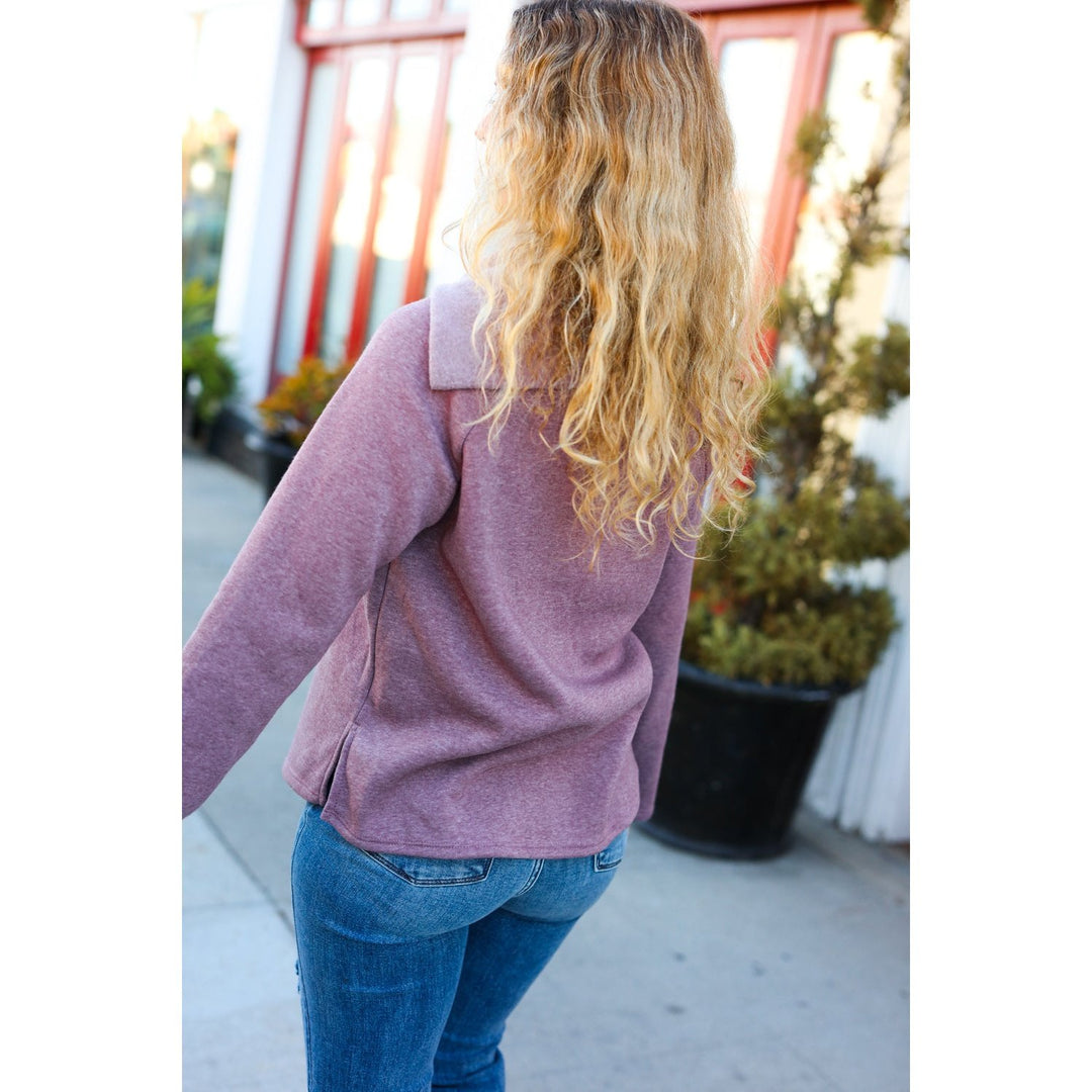 Tried And True Mauve Cowl Neck Button Detail Sweater