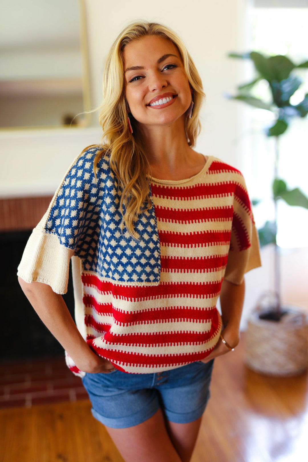 American Flag Jacquard Knit Sweater Top