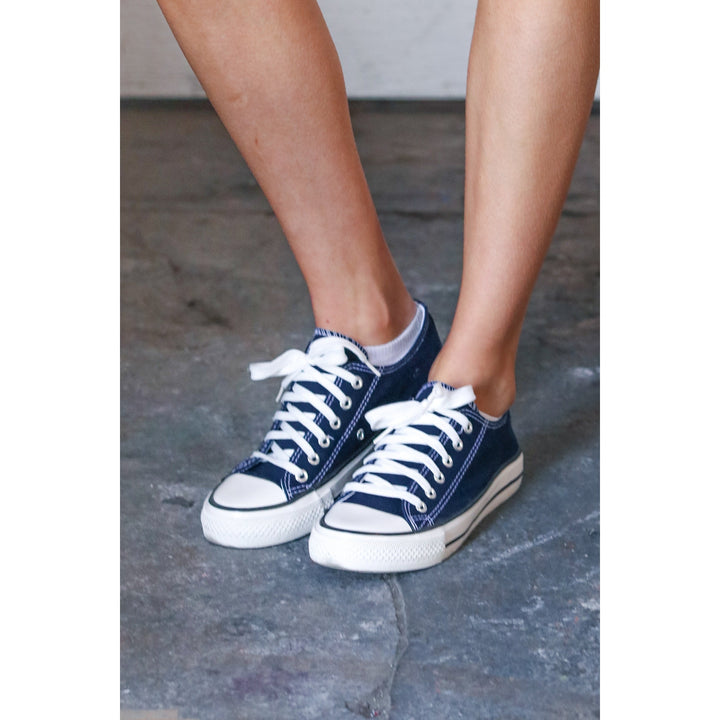 Navy Canvas Lace Up Sneakers