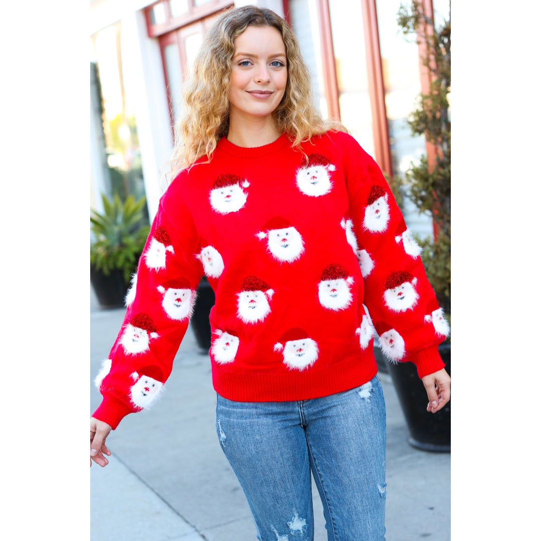 Santa Claus Sparkle Fuzzy Knit Sweater