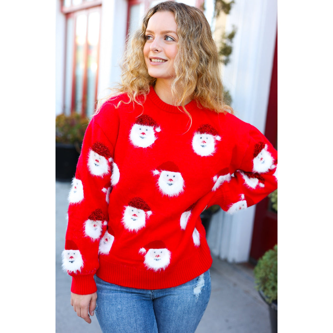 Santa Claus Sparkle Fuzzy Knit Sweater