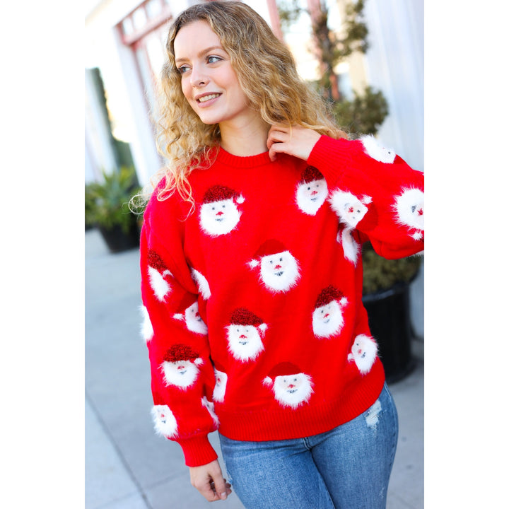 Santa Claus Sparkle Fuzzy Knit Sweater