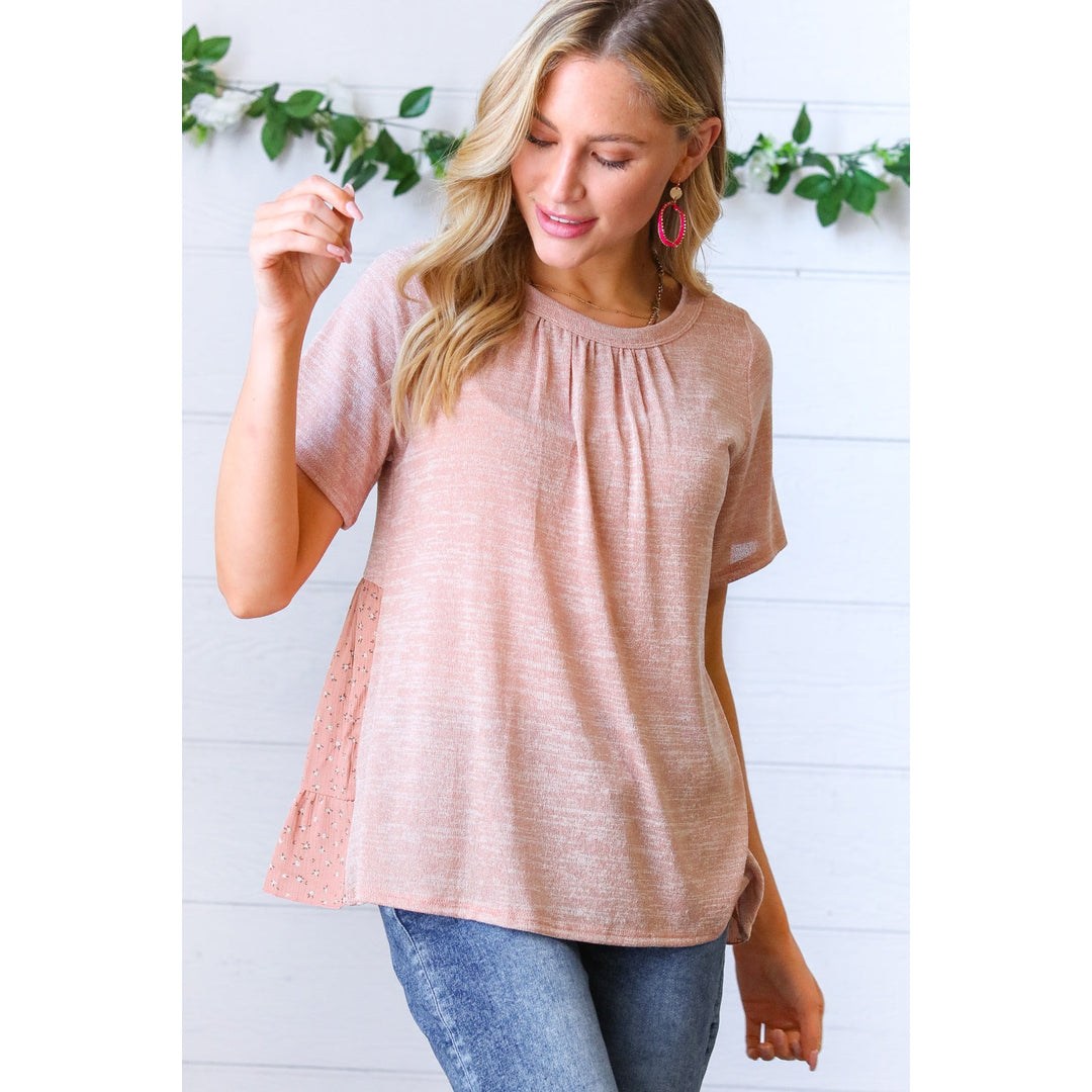 Mauve Tie Back Crinkle Floral Top