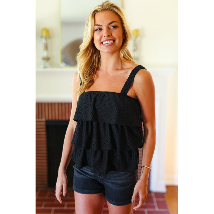 Black Eyelet Tiered Sleeveless Lined Top