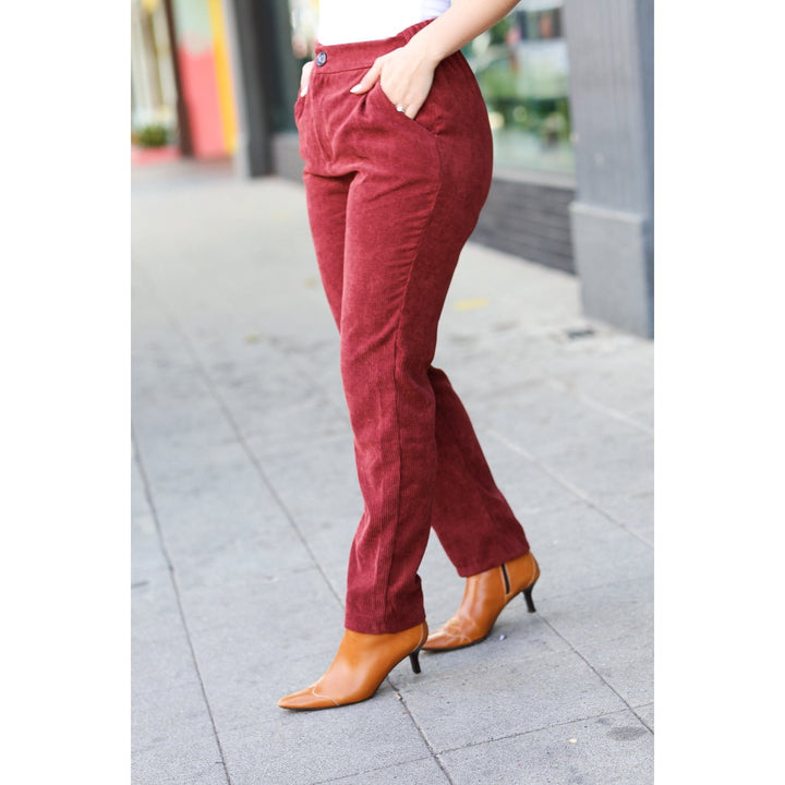 Going Your Way Burgundy Corduroy High Rise Tapered Pants