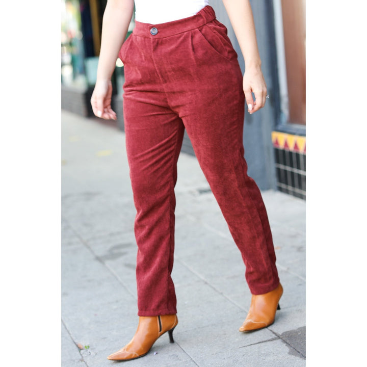 Going Your Way Burgundy Corduroy High Rise Tapered Pants