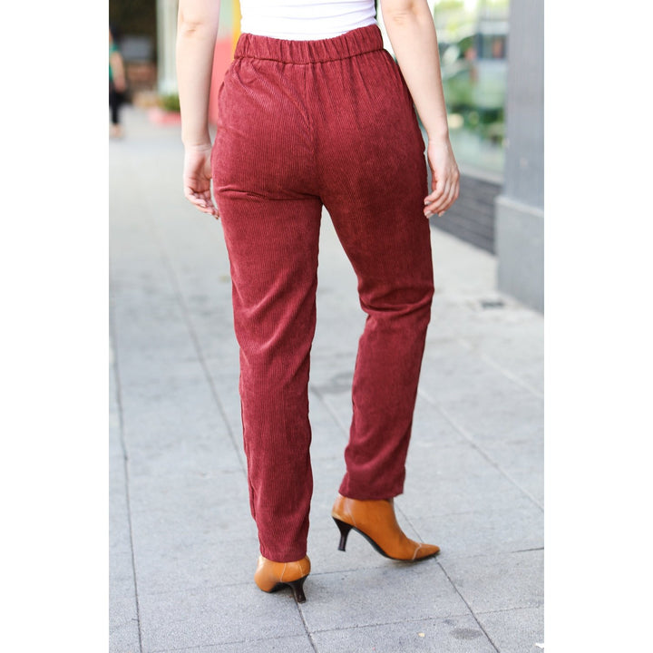 Going Your Way Burgundy Corduroy High Rise Tapered Pants