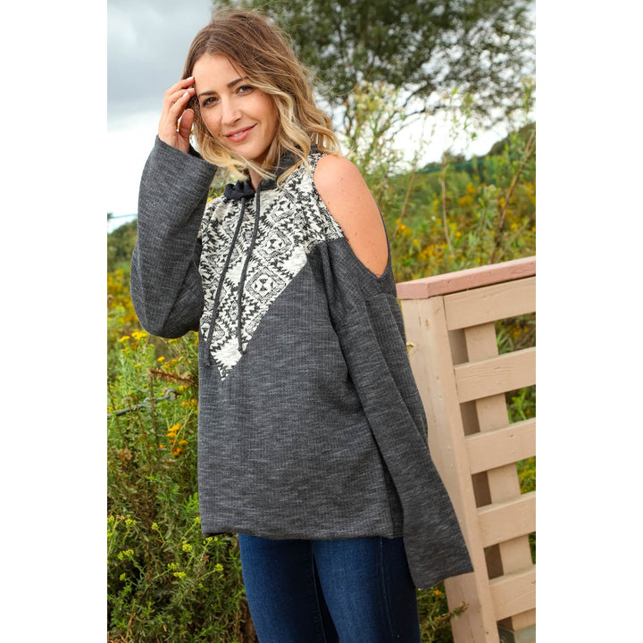 Thermal Triangle Tribal Cold Shoulder Hoodie