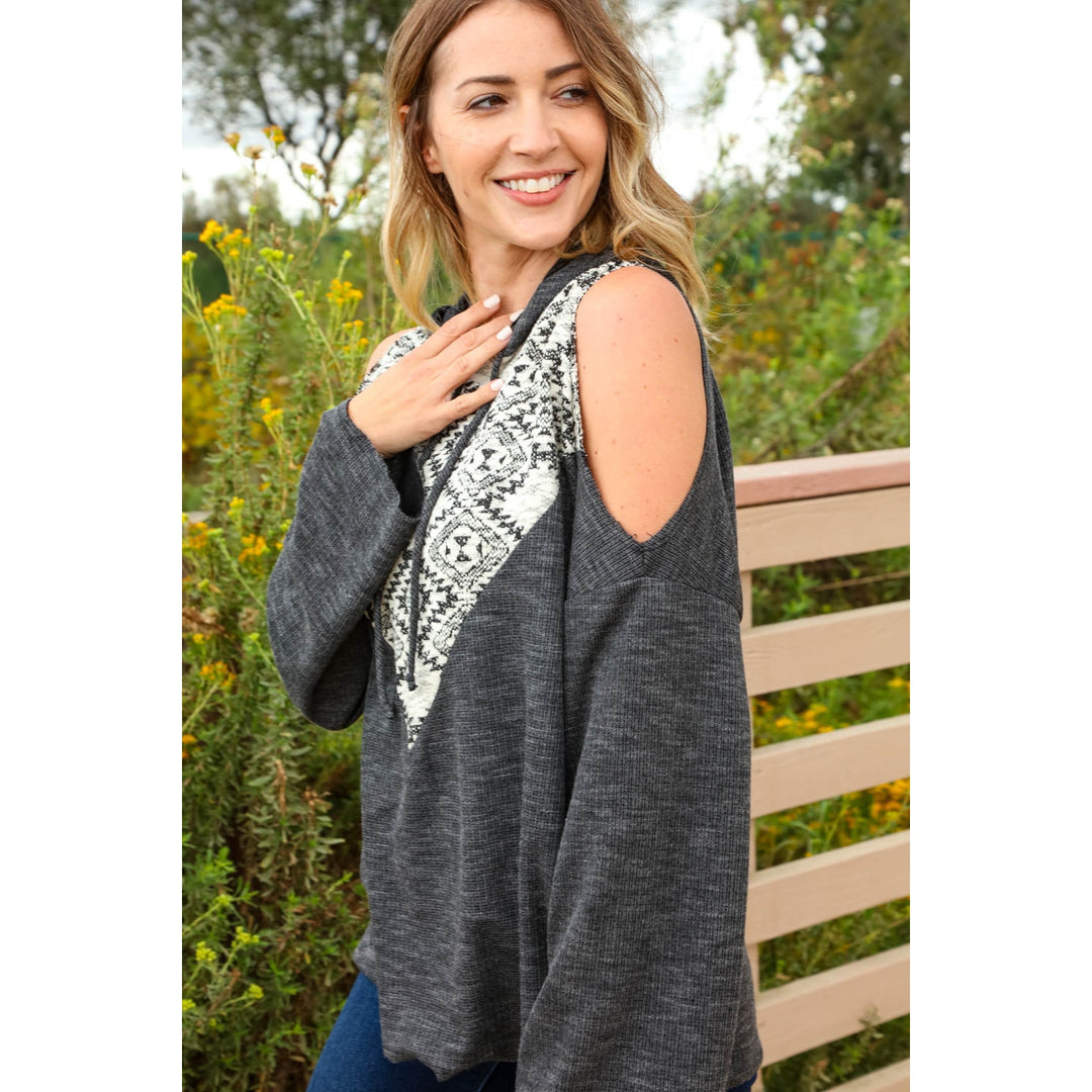 Thermal Triangle Tribal Cold Shoulder Hoodie