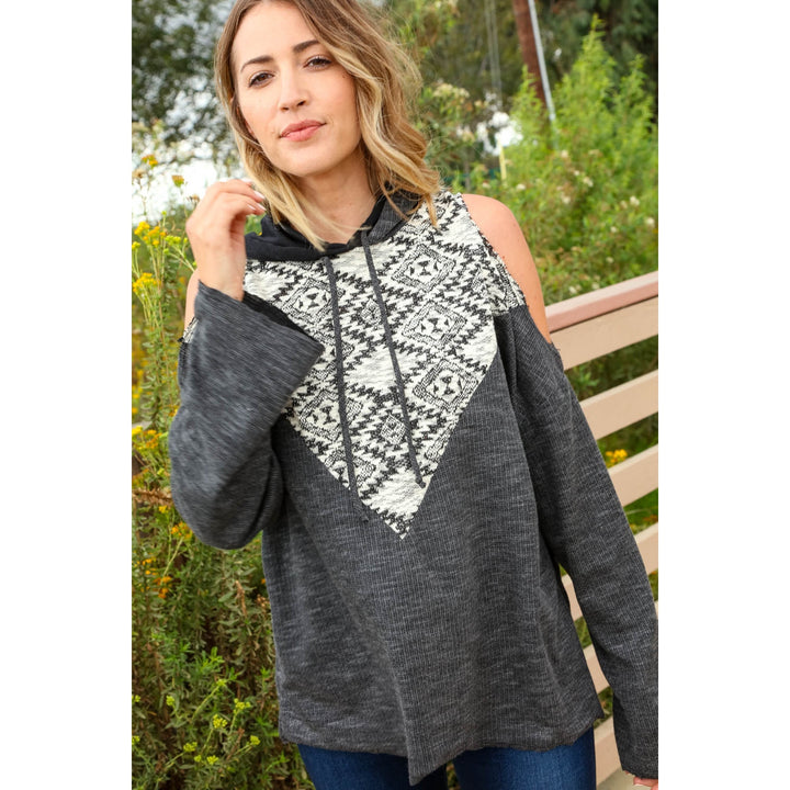 Thermal Triangle Tribal Cold Shoulder Hoodie