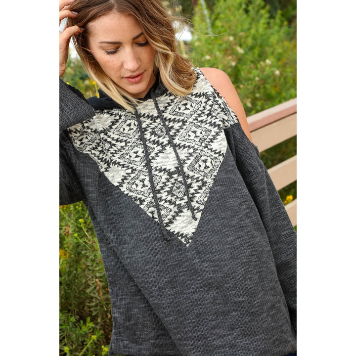 Thermal Triangle Tribal Cold Shoulder Hoodie