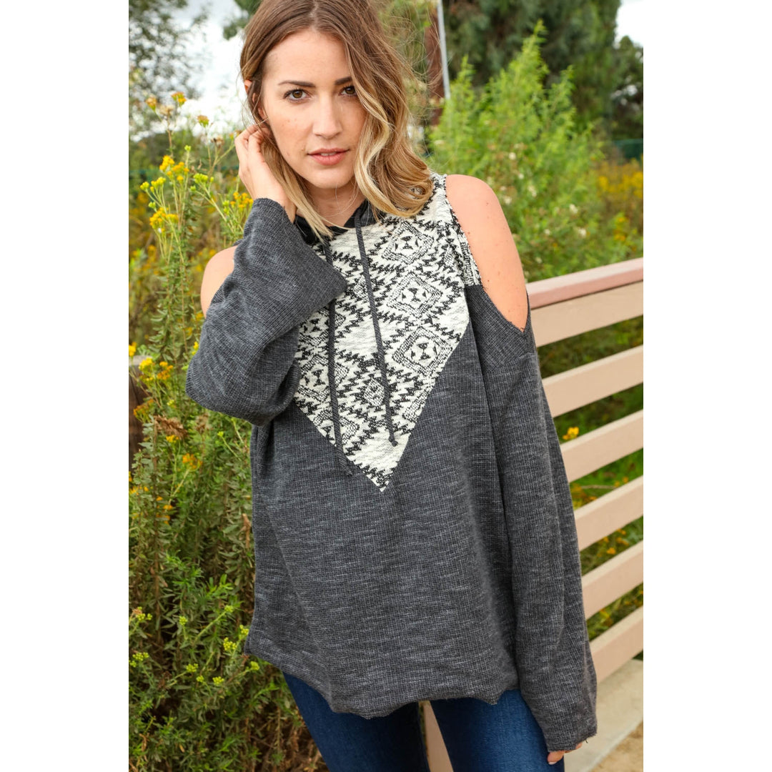 Thermal Triangle Tribal Cold Shoulder Hoodie