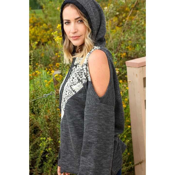 Thermal Triangle Tribal Cold Shoulder Hoodie