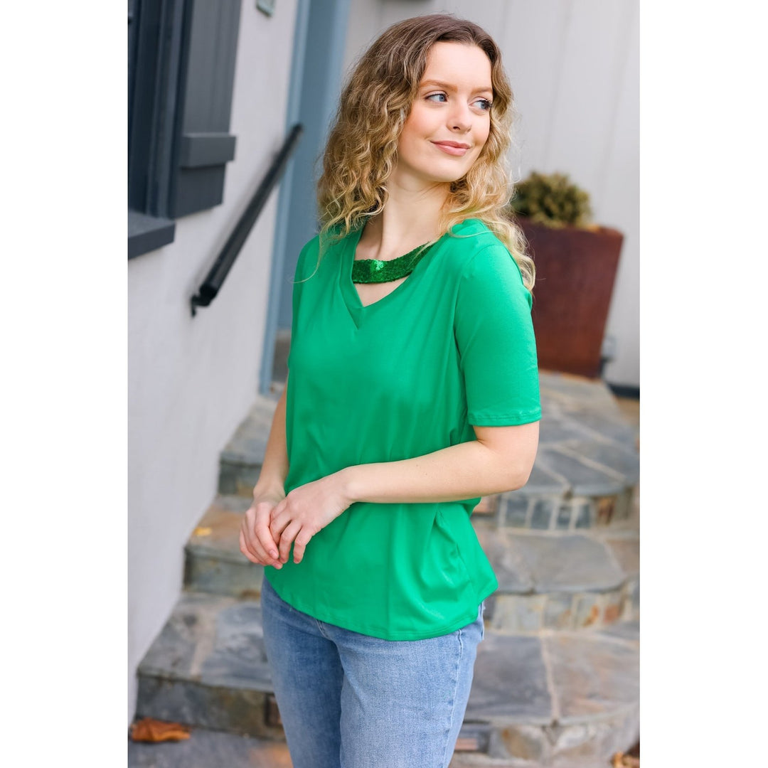 Saint Patrick Asymmetrical Sequin Banded V Neck Top