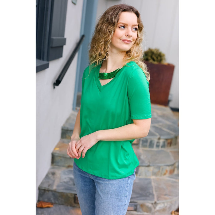 Saint Patrick Asymmetrical Sequin Banded V Neck Top