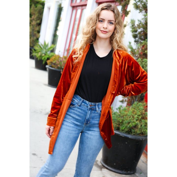 Dazzling Rust Velvet Button Down Tunic Top