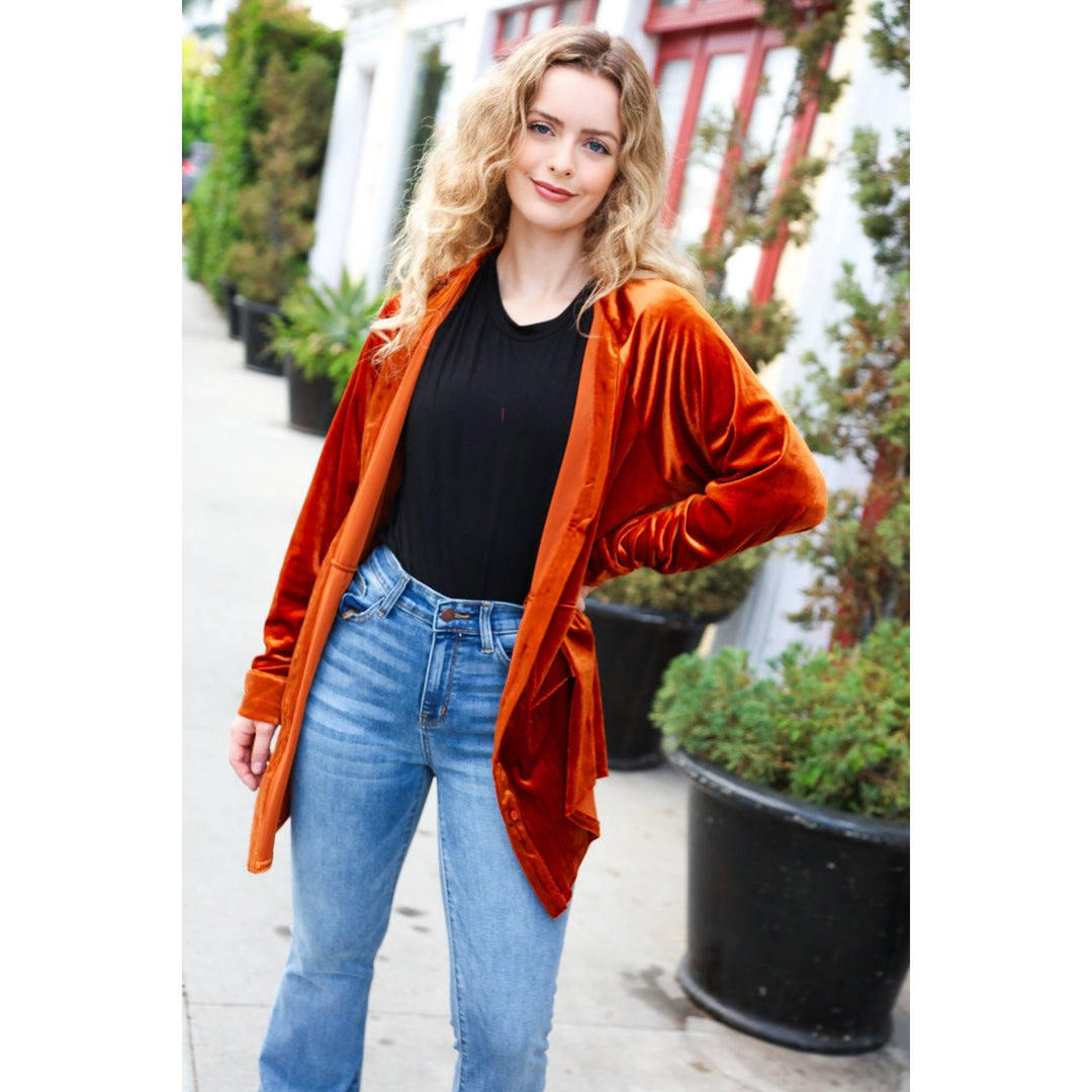 Dazzling Rust Velvet Button Down Tunic Top