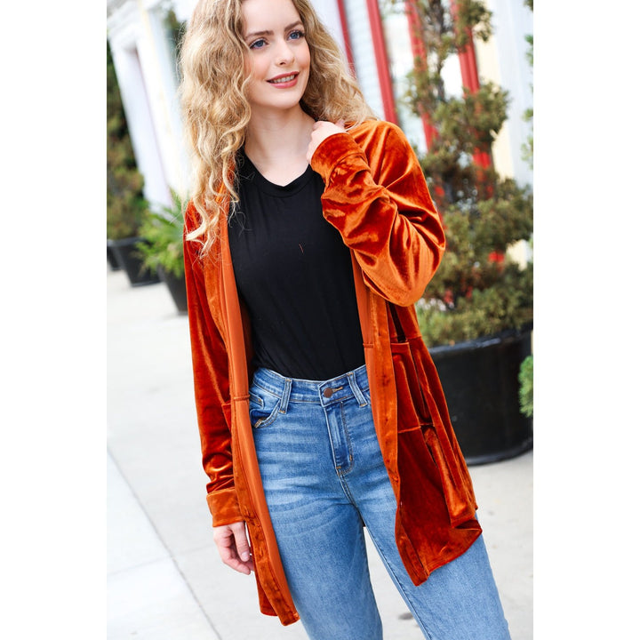 Dazzling Rust Velvet Button Down Tunic Top