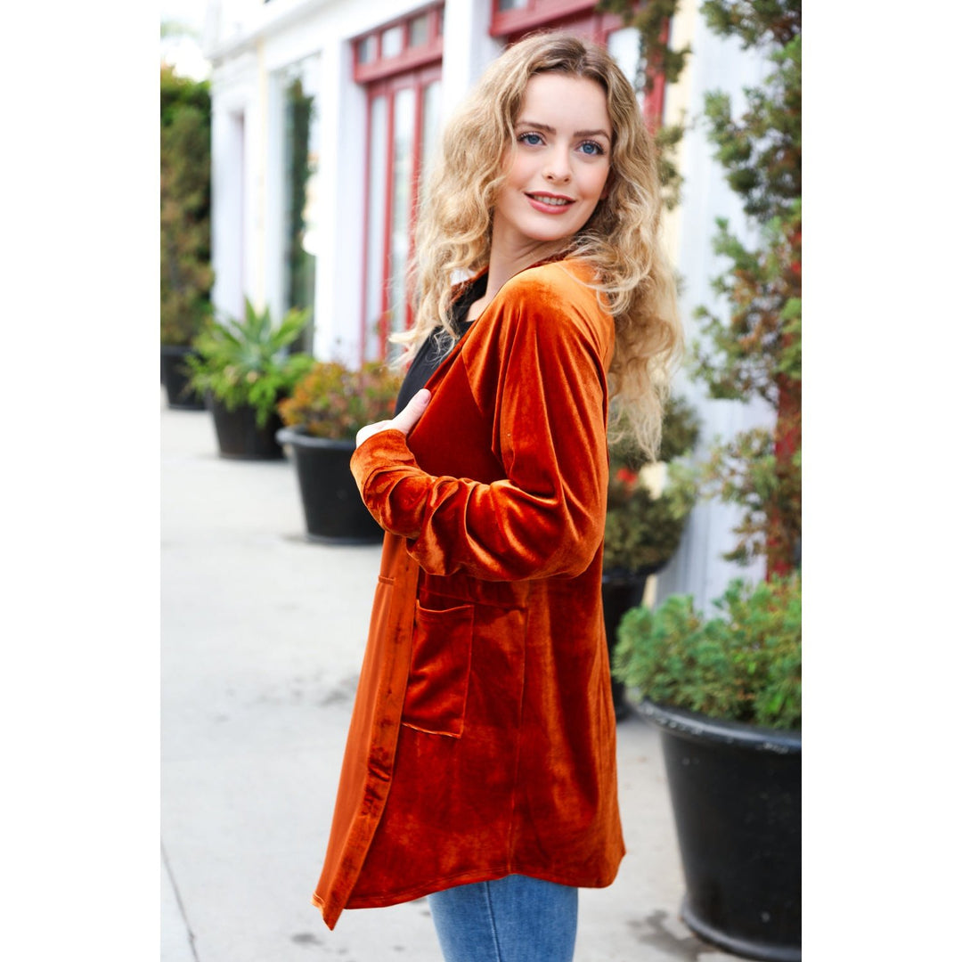 Dazzling Rust Velvet Button Down Tunic Top