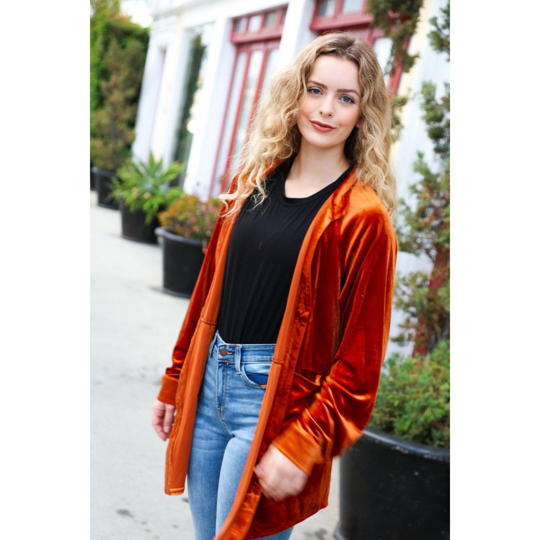 Dazzling Rust Velvet Button Down Tunic Top