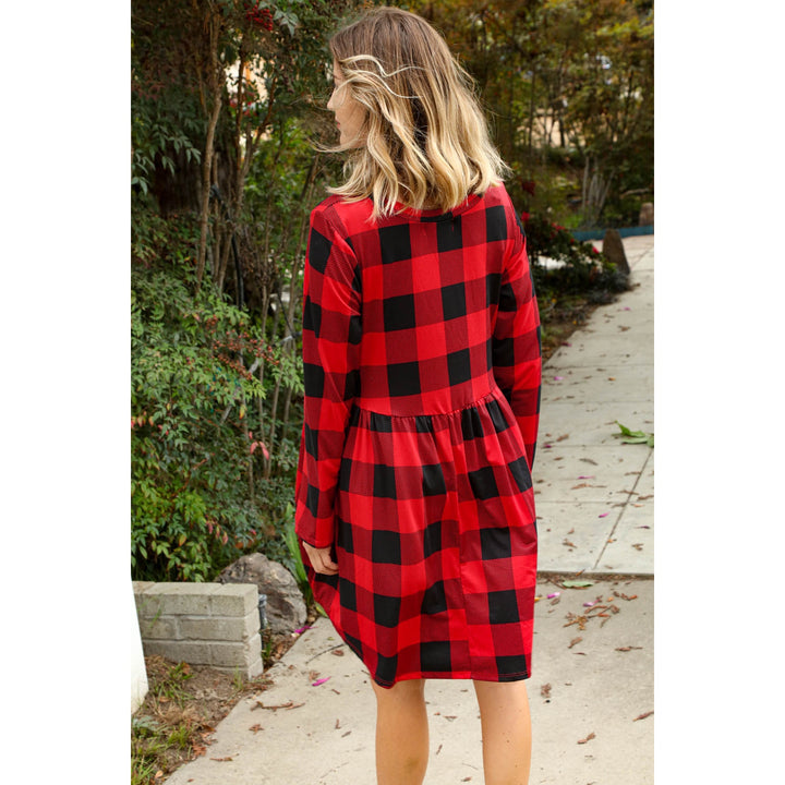 Plaid Babydoll Midi Swing Dress with Pockets