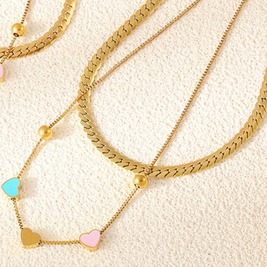 18K Gold - Plated Double Layered Heart Necklace - SharpDuds