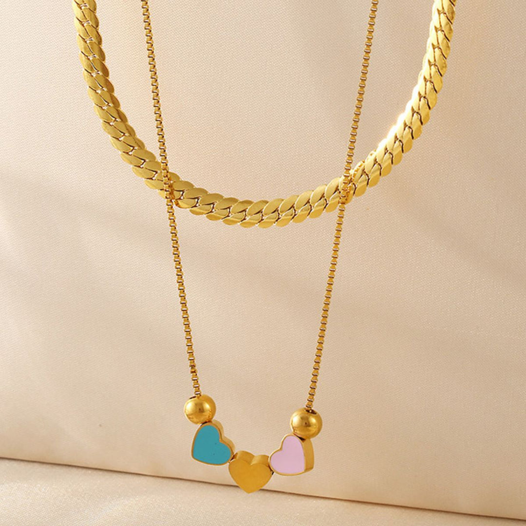 18K Gold - Plated Double Layered Heart Necklace - SharpDuds