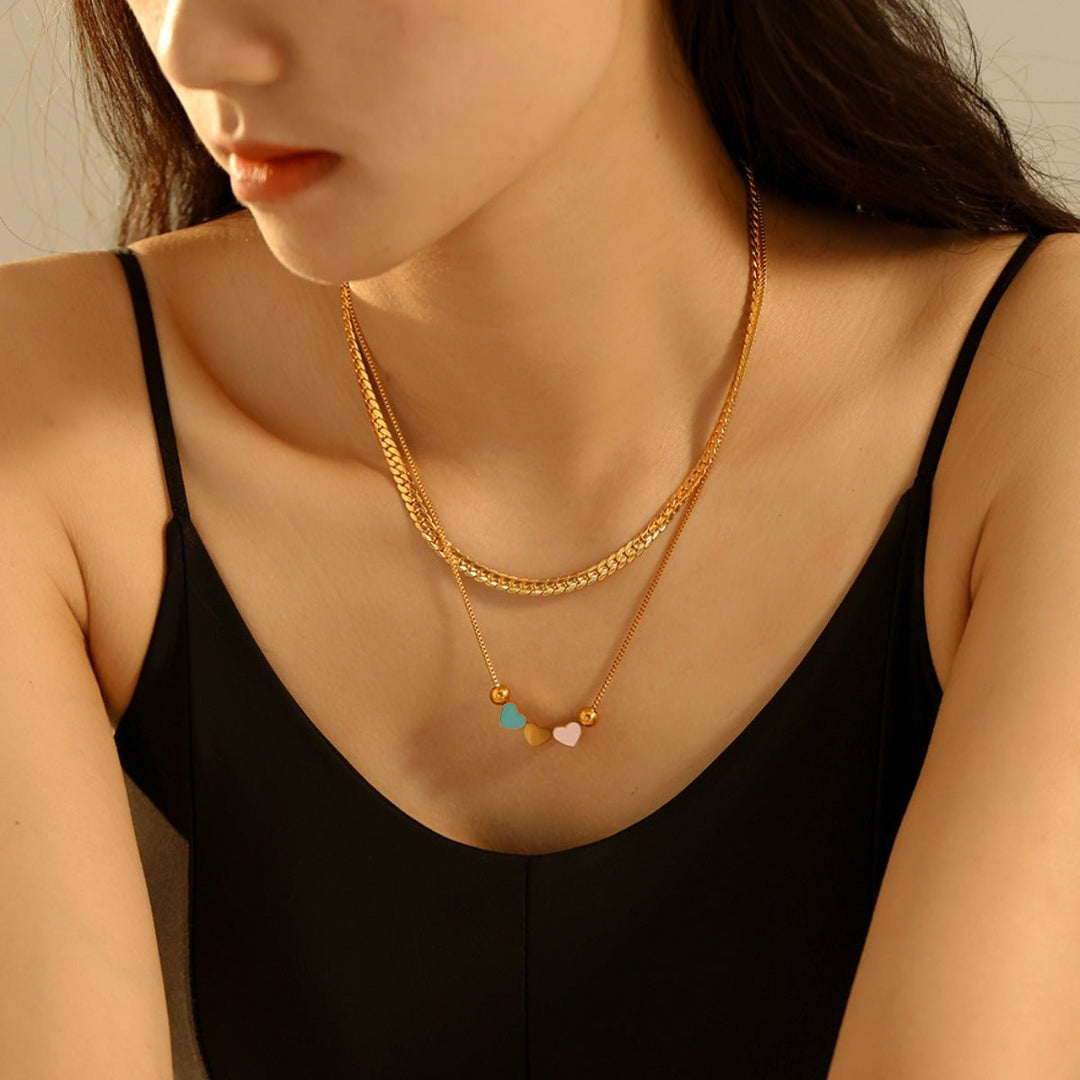 18K Gold - Plated Double Layered Heart Necklace - SharpDuds