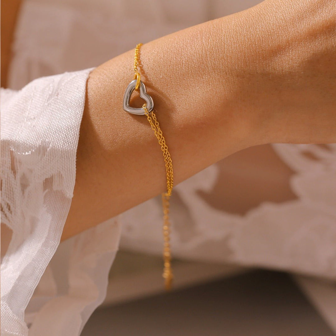 18K Gold - Plated Heart Bracelet - SharpDuds