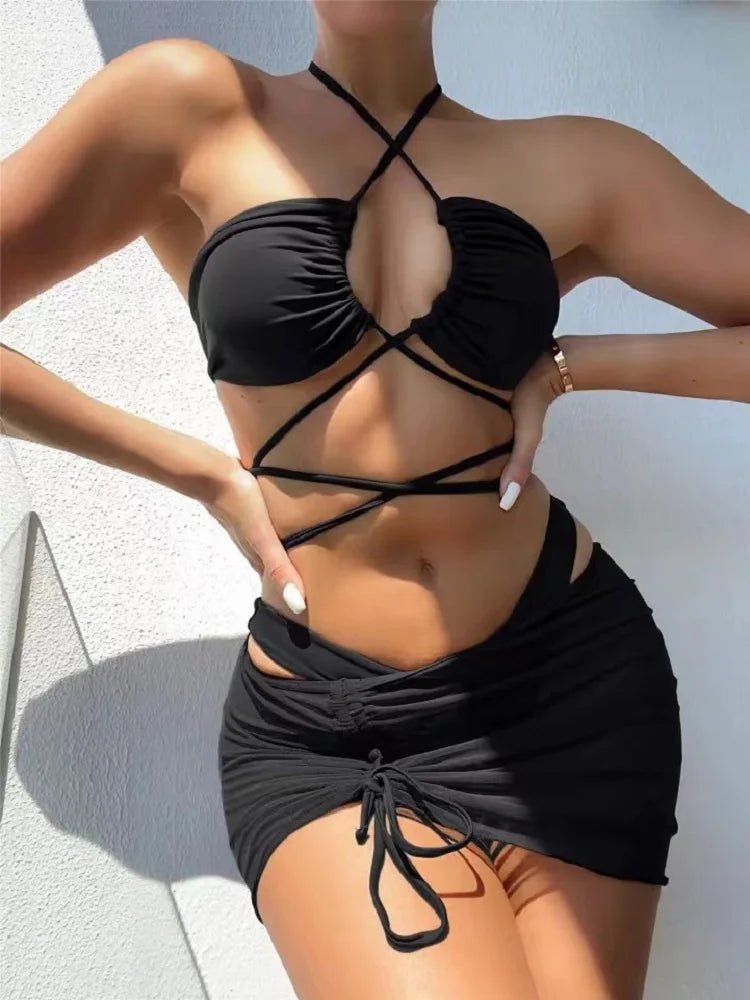 3 Pieces Set Sexy Lace Up Micro Swimsuit - www.SharpDuds.com