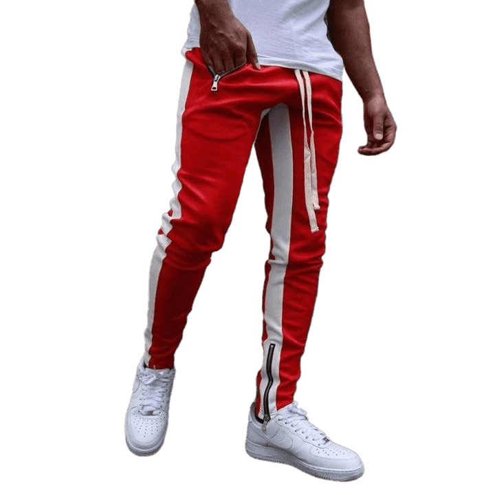 Color-Block Double-Pocket Multi-Zipper Sports Pants