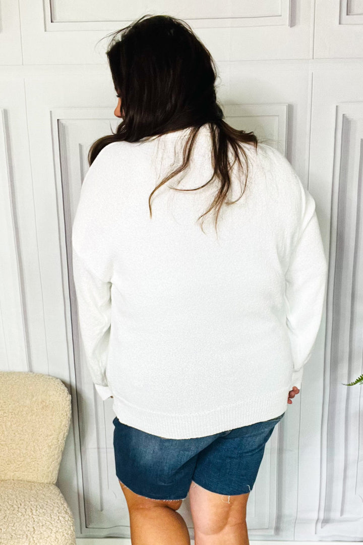 American Flag White Crochet Oversized Knit Sweater