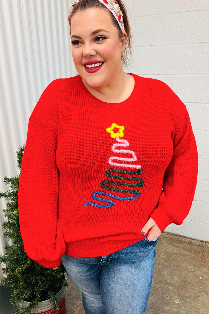 All I Want Red Christmas Tree Lurex Embroidery Sweater