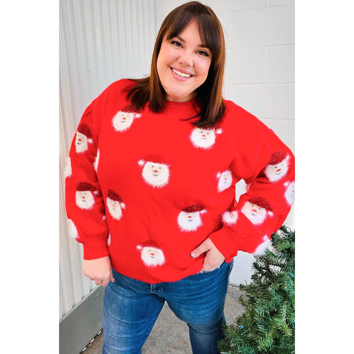 Santa Claus Sparkle Fuzzy Knit Sweater