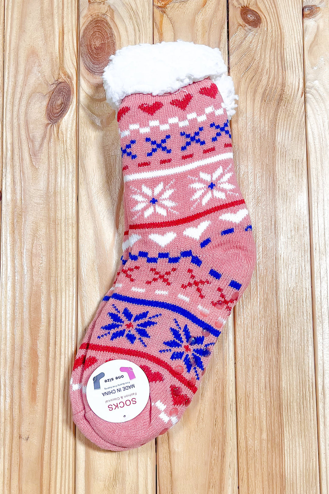 Blush Holiday Sherpa Traction Bottom Slipper Socks