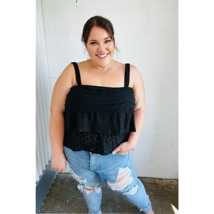 Black Eyelet Tiered Sleeveless Lined Top