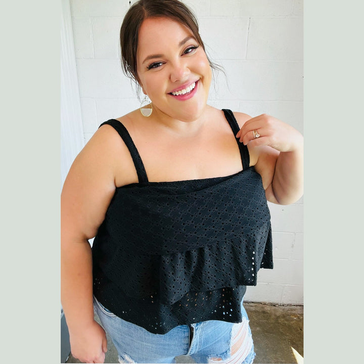 Black Eyelet Tiered Sleeveless Lined Top