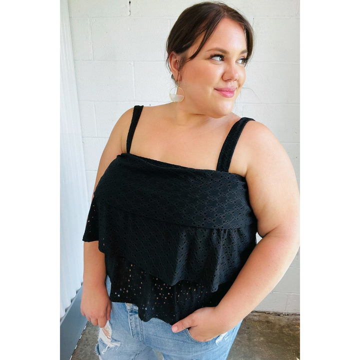 Black Eyelet Tiered Sleeveless Lined Top