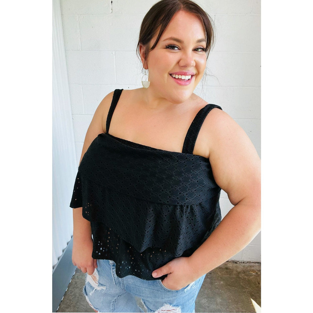 Black Eyelet Tiered Sleeveless Lined Top