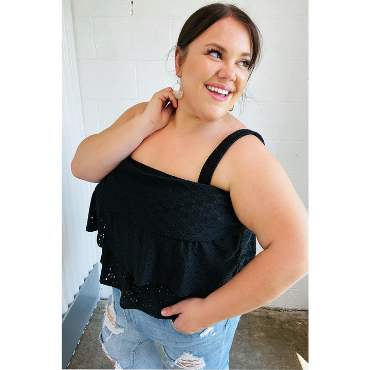 Black Eyelet Tiered Sleeveless Lined Top