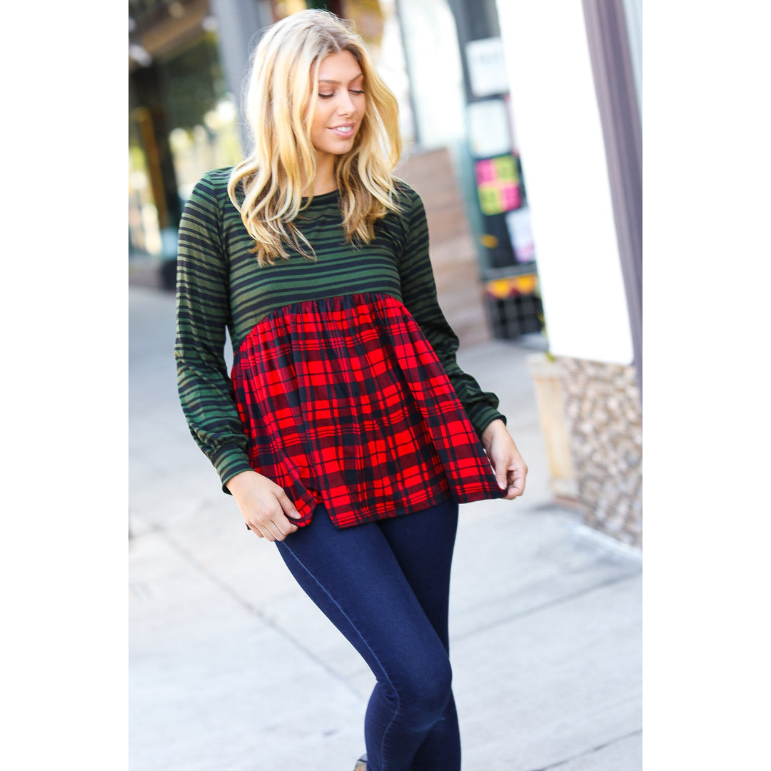 Holiday Plaid Babydoll Color Block Swing Top