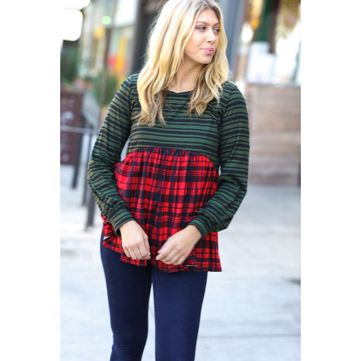 Holiday Plaid Babydoll Color Block Swing Top