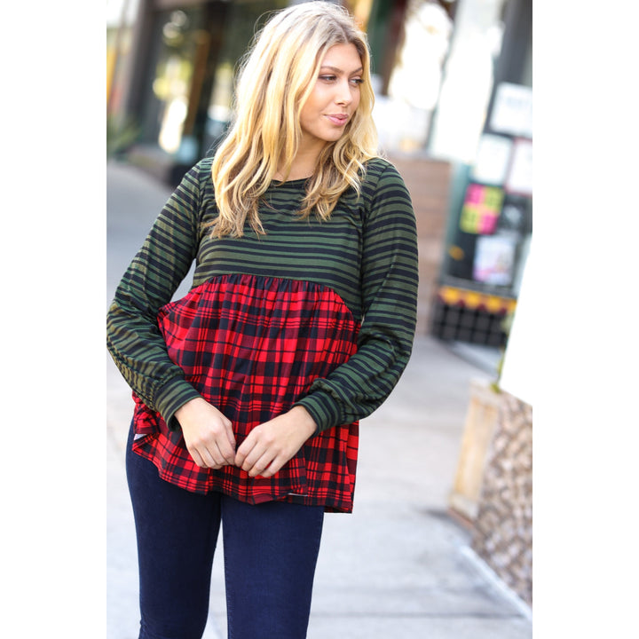 Holiday Plaid Babydoll Color Block Swing Top