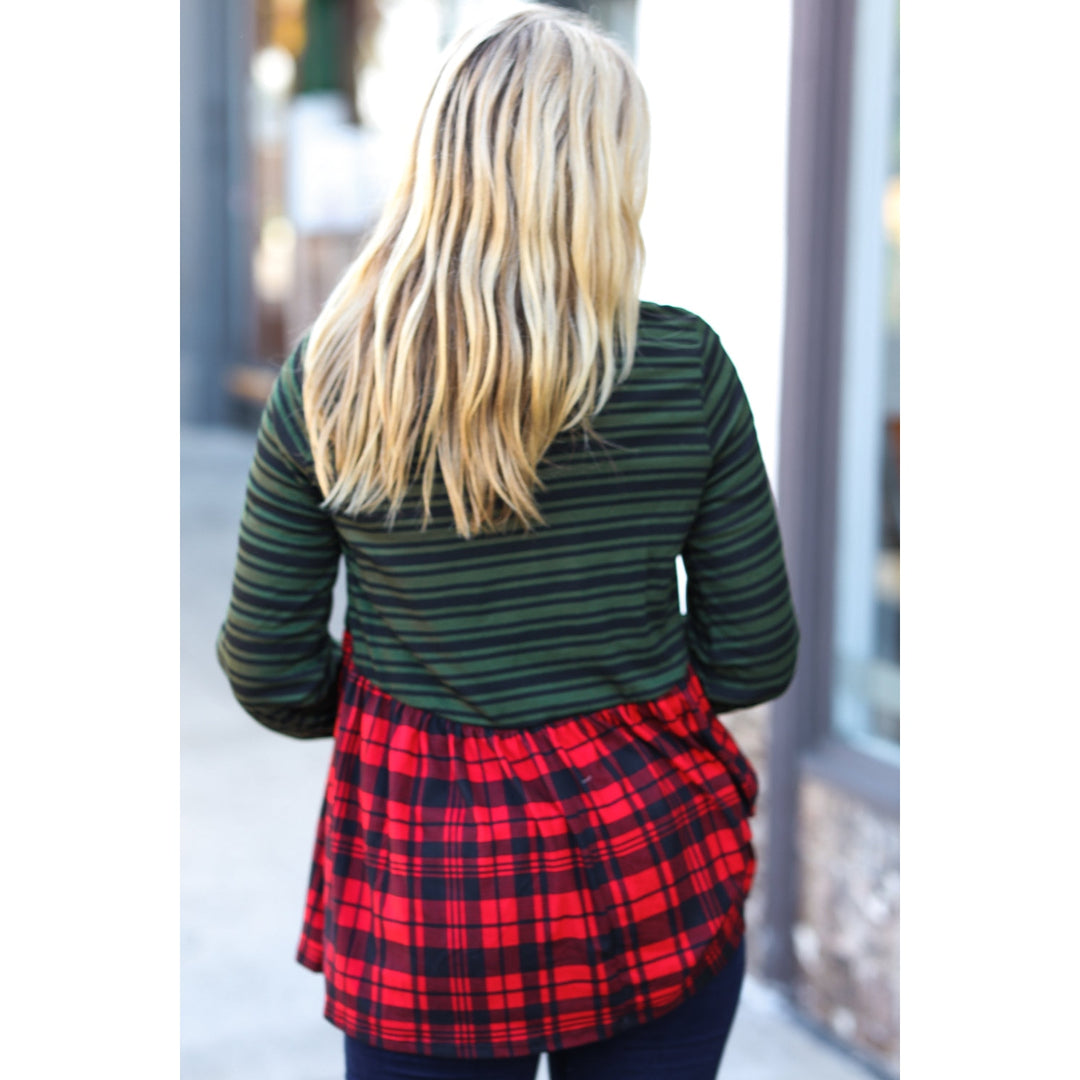 Holiday Plaid Babydoll Color Block Swing Top