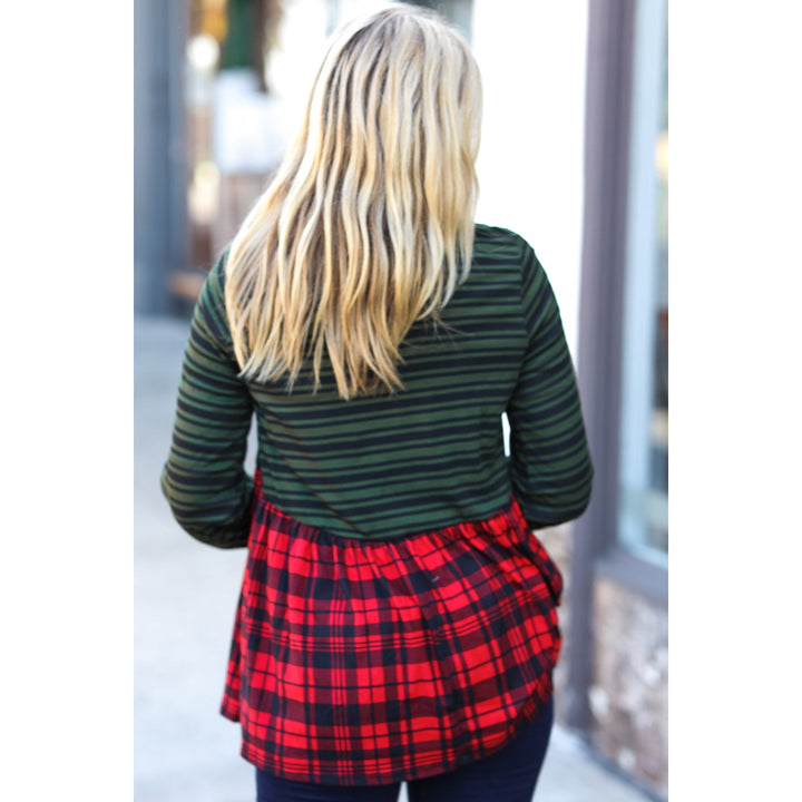 Holiday Plaid Babydoll Color Block Swing Top